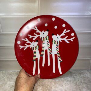Crate & Barrell 2008 Red Reindeer dinner plates 12" - set of 3